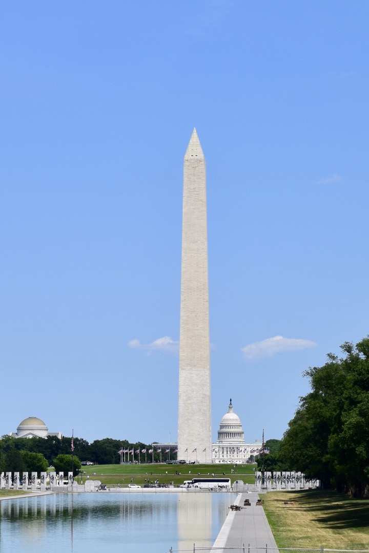 Reflecting Pool, WWII Memorial, Washington Monument, US Capitol