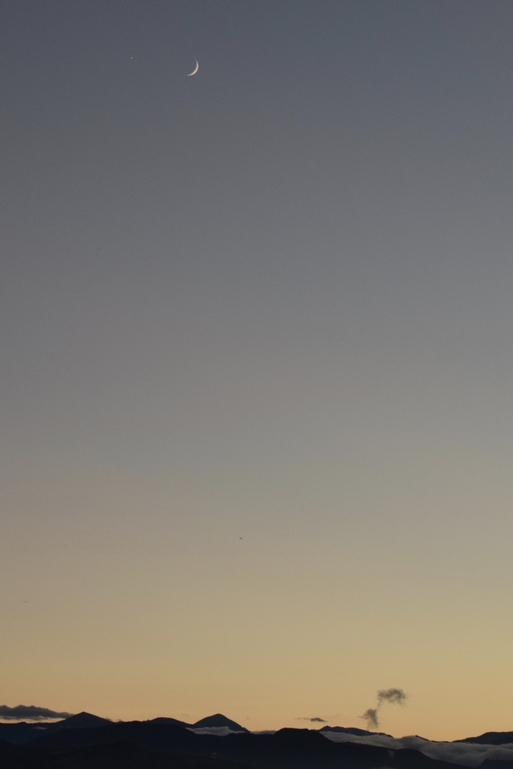 Saturn, moon, sunset