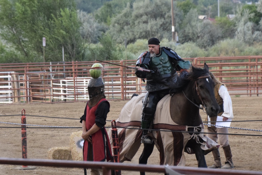 Precision watermelon slicing at Extreme Jousting at the Boulder County Fair