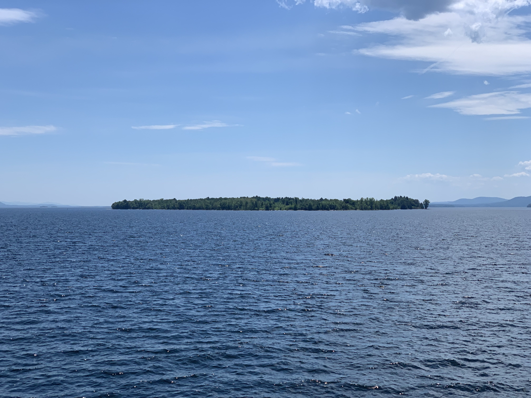 An island in the middle of Lake Champlain