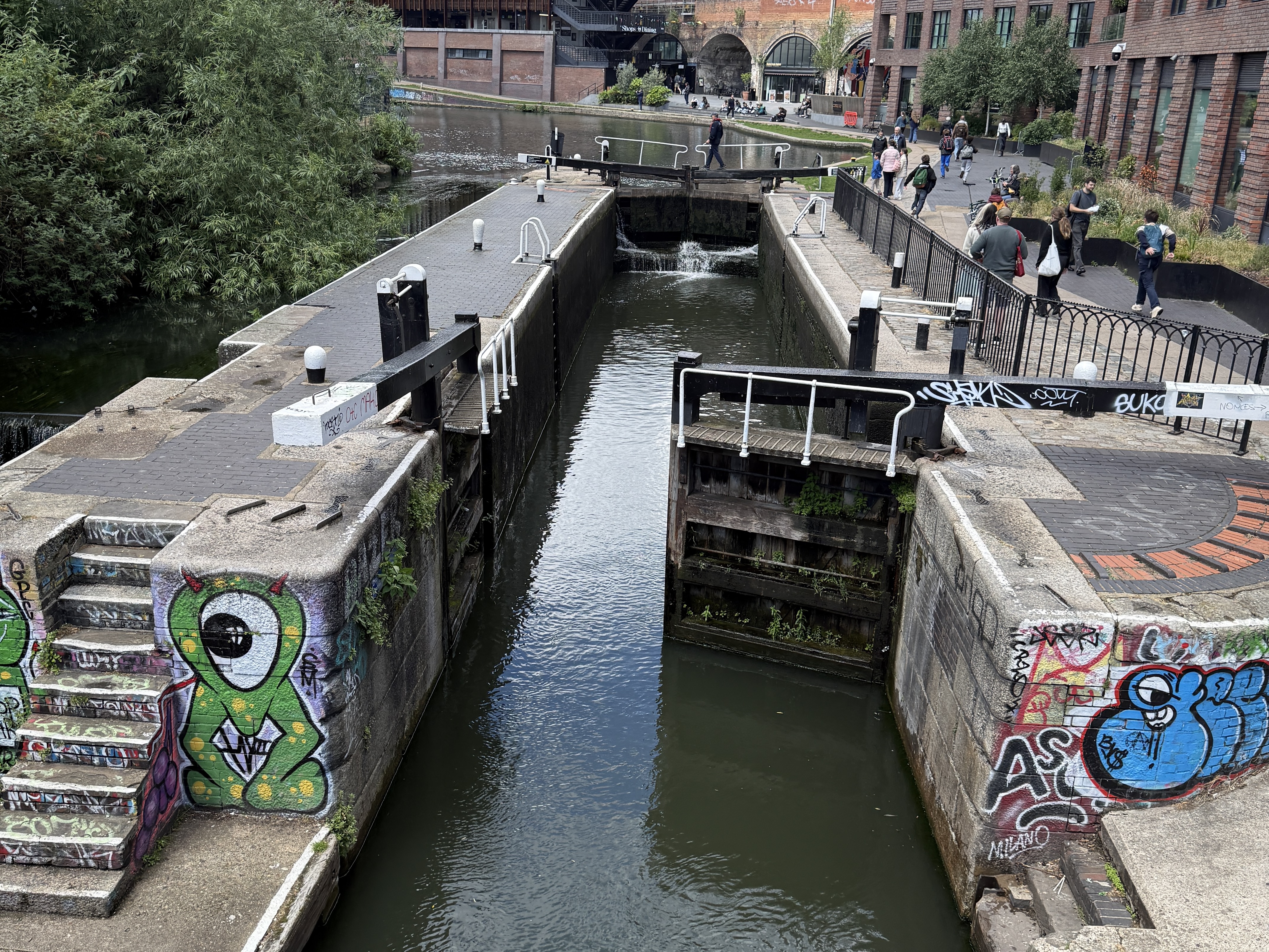 Empty lock with higher water upstream