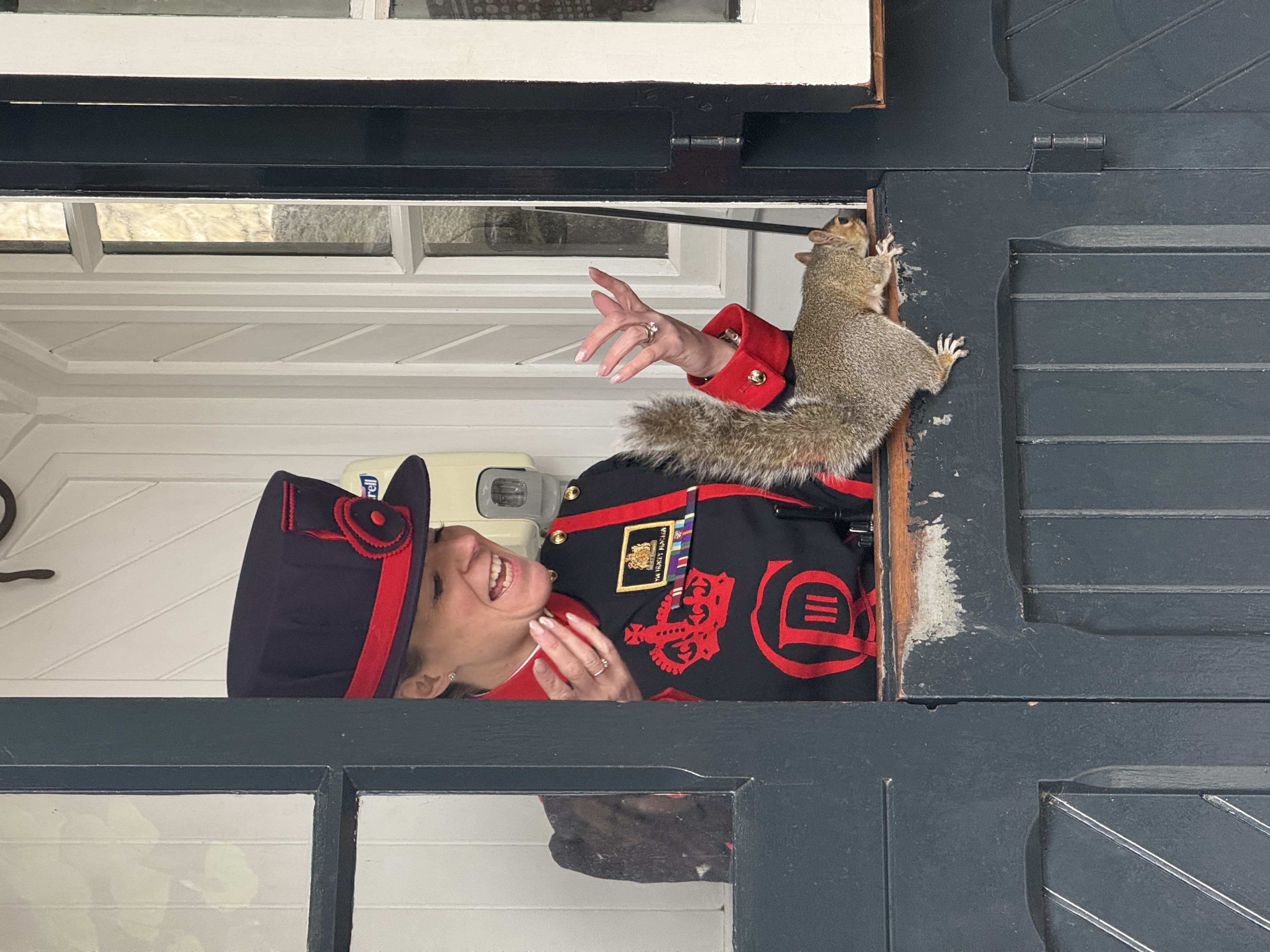 Beefeater and friendly squirrel