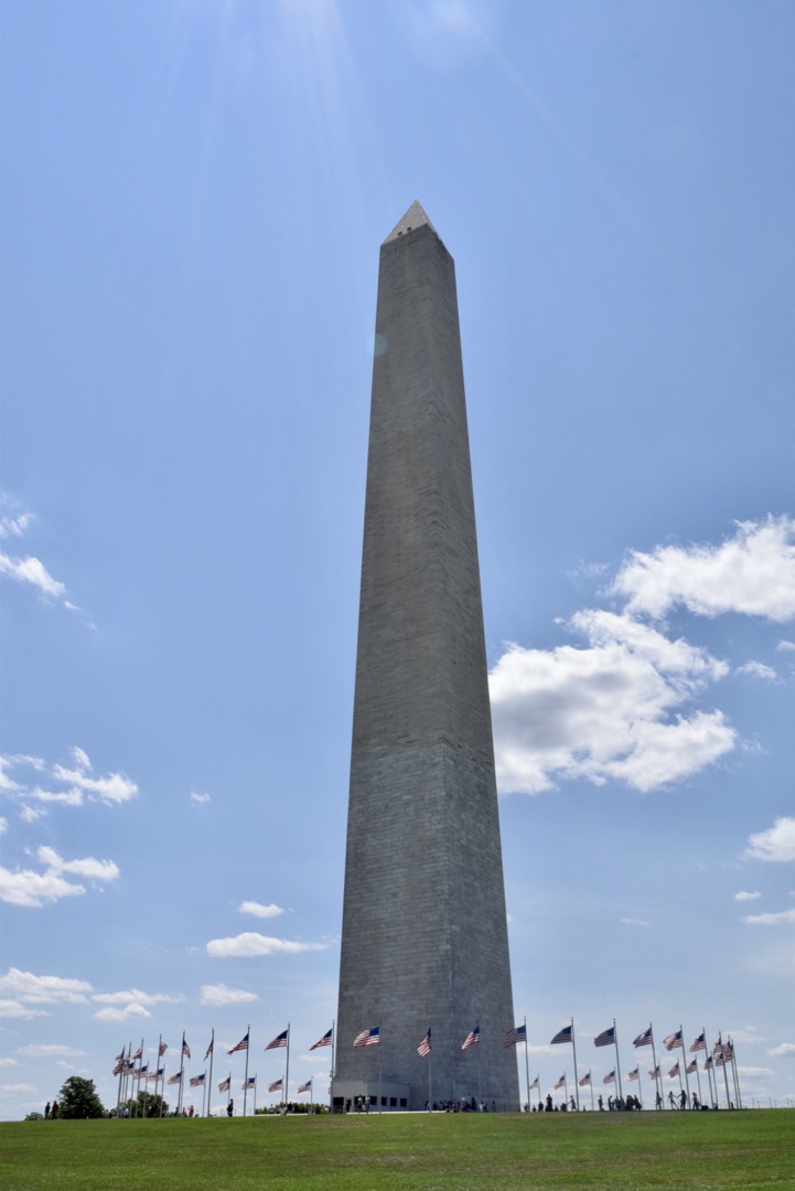 Different colored stones of the Washington Monument