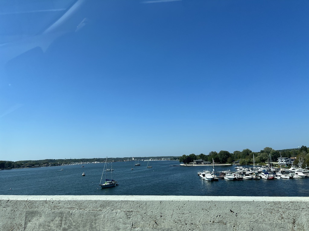 The drawbridge is closed in Sturgeon Bay, WI