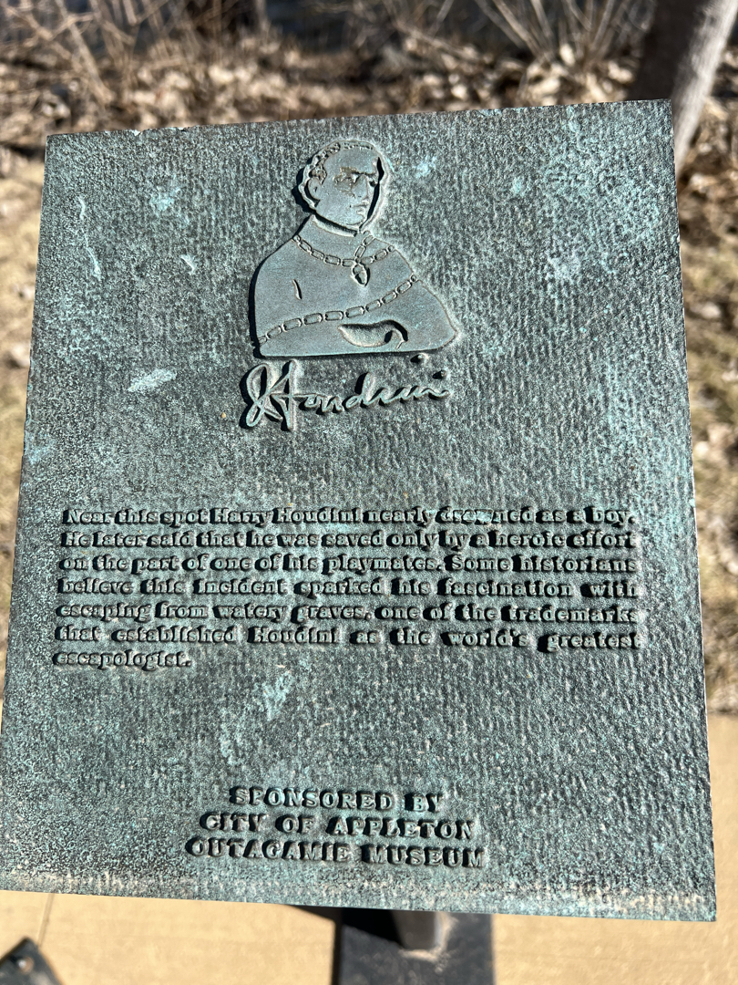 SIte where Houdini nearly drowned as a boy in the Fox River