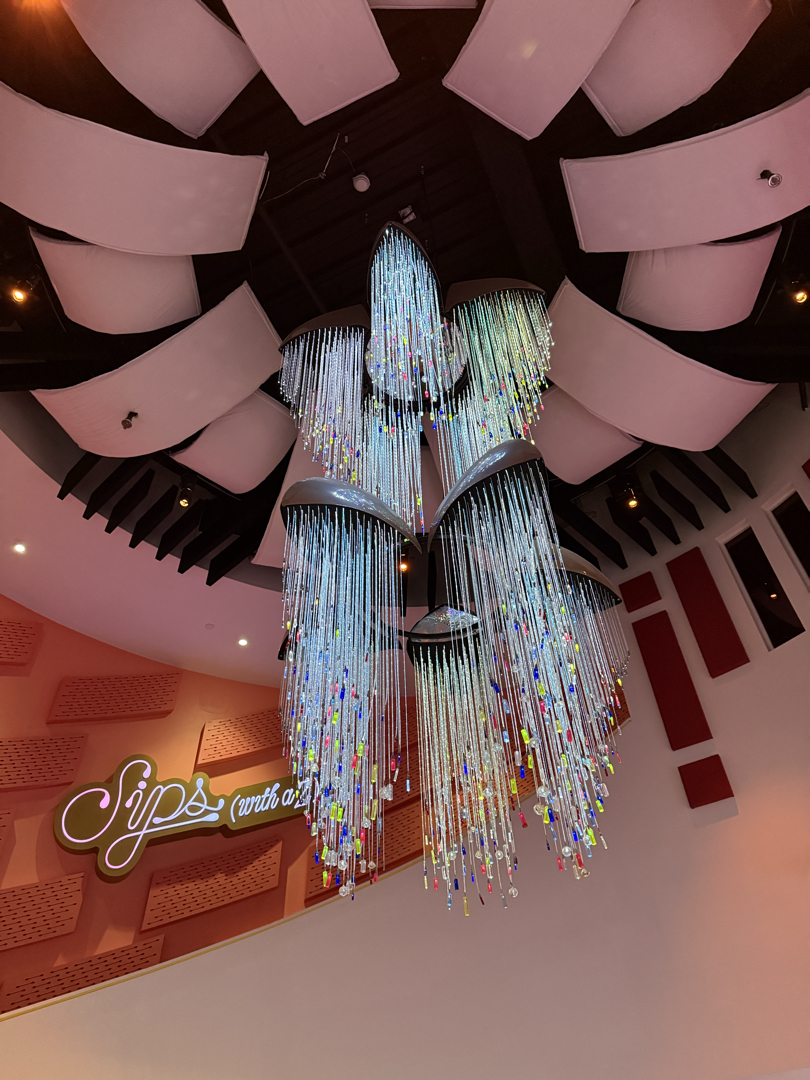 Colorful Meow Wolf chandelier