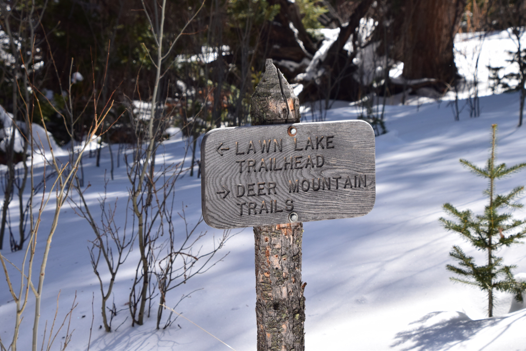 Snow-covered trails in Rocky Mountain National Park